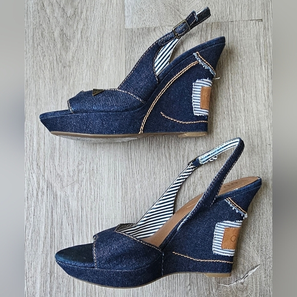 Guess Denim Slingback Wedge Sandals – Size 8M - Picture 6 of 12